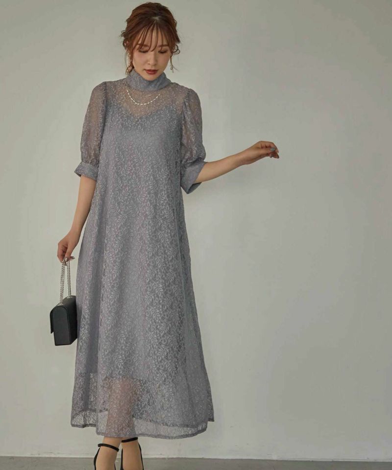 Aライン袖付き総レースバックリボンドレスのドレス|Dorry Doll