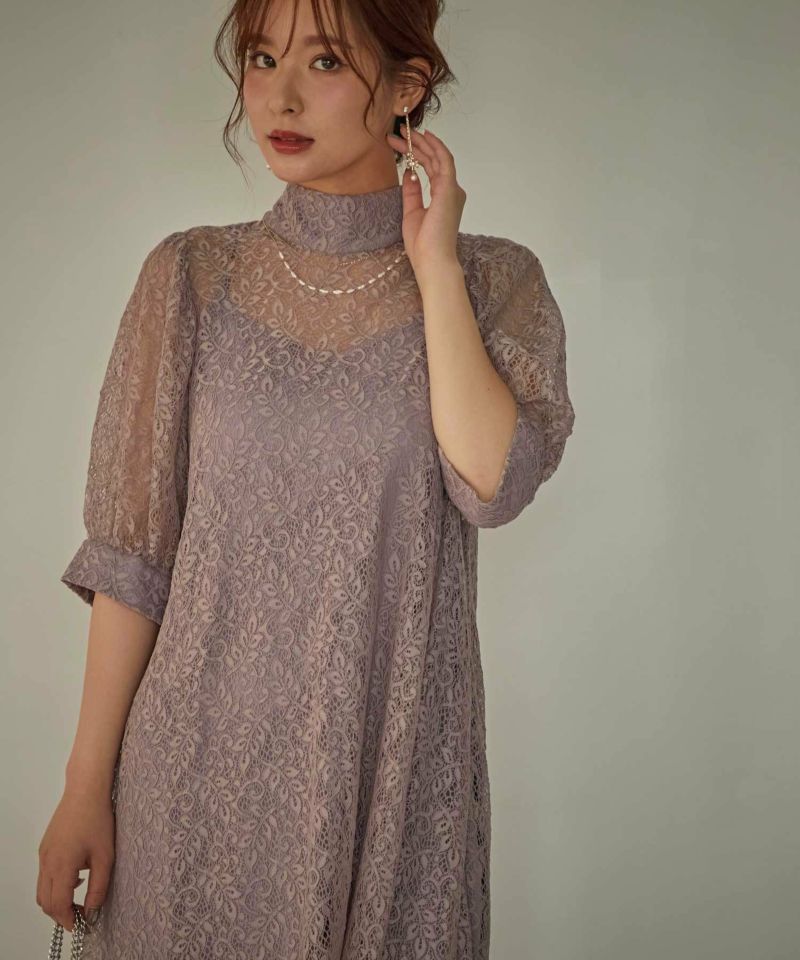 Aライン袖付き総レースバックリボンドレスのドレス|Dorry Doll / LE'RURE