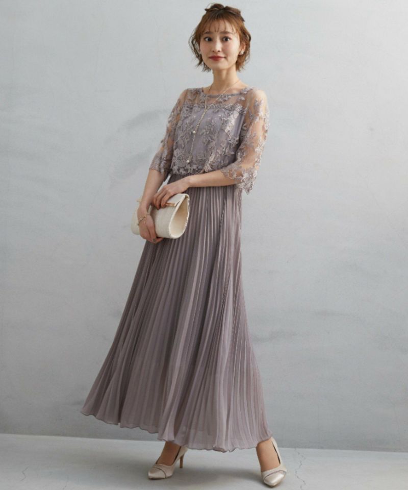 オリジナル模様柄刺繍レース使い プリーツ加工ワンピースドレスのドレス|Dorry Doll