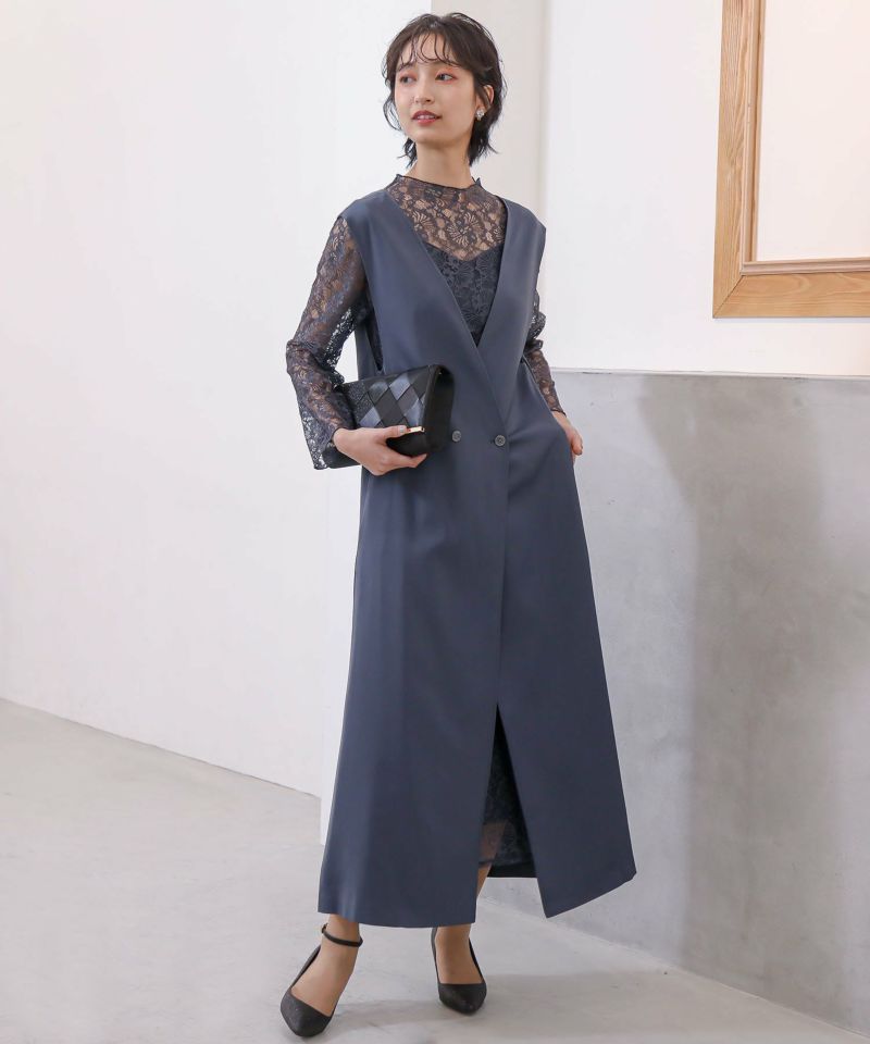 総レース&ロングベストセットアップワンピース