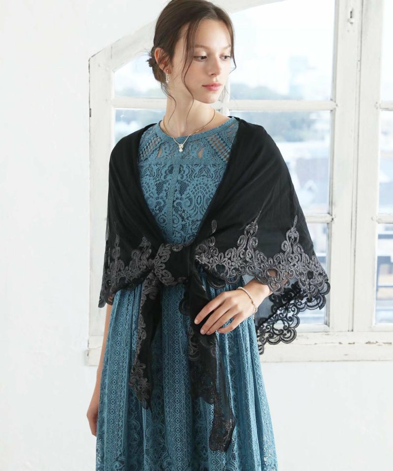 ラメ刺繍シフォン見頃付きショールのドレス|Dorry Doll / LE'RURE