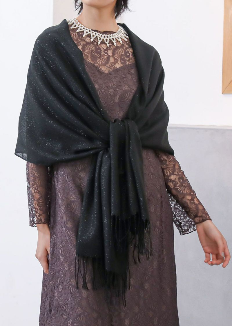 Dorry・Doll ドリードール　ラメ刺繍シフォン見頃付きショール ラメ刺繍シフォン見頃付きショール（ストール/ショール）｜Dorry