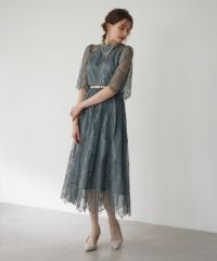ハイネック パネル柄総レースドレスのドレス|Dorry Doll