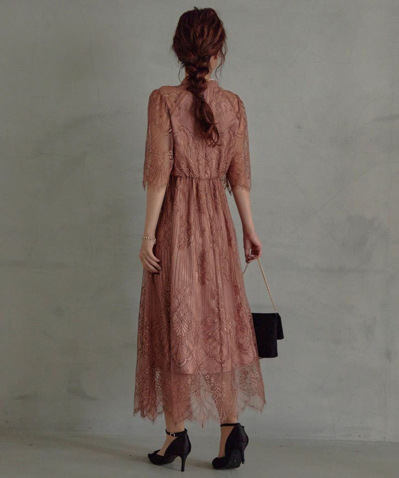 ハイネック パネル柄総レースドレスのドレス|Dorry Doll