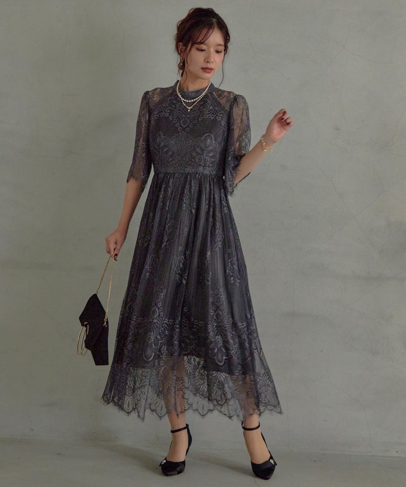 ハイネック パネル柄総レースドレスのドレス|Dorry Doll / LE'RURE