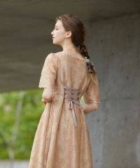 低身長さん向け】ゴールドヴィンテージレースドレスのドレス|Dorry 