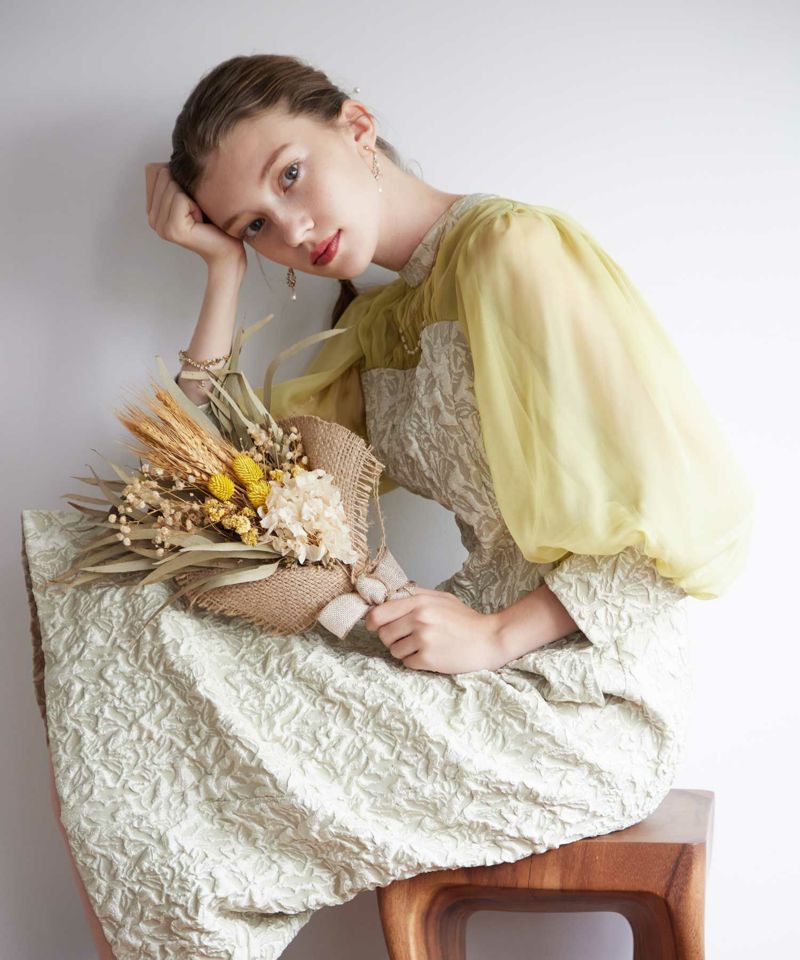 シアーパフスリーブジャガードドレスのドレス|Dorry Doll / LE'RURE