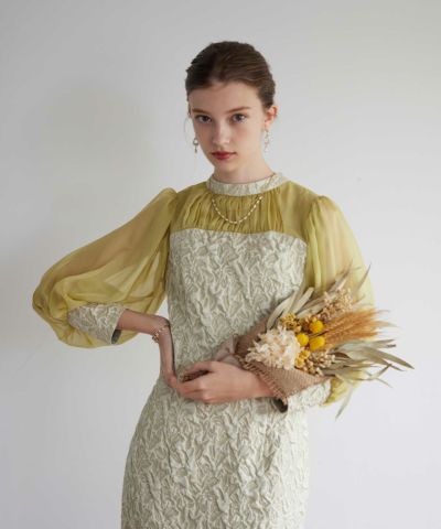 シアーパフスリーブジャガードドレスのドレス|Dorry Doll