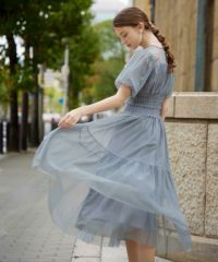 パフスリーブギャザーチュールドレスのドレス|Dorry Doll