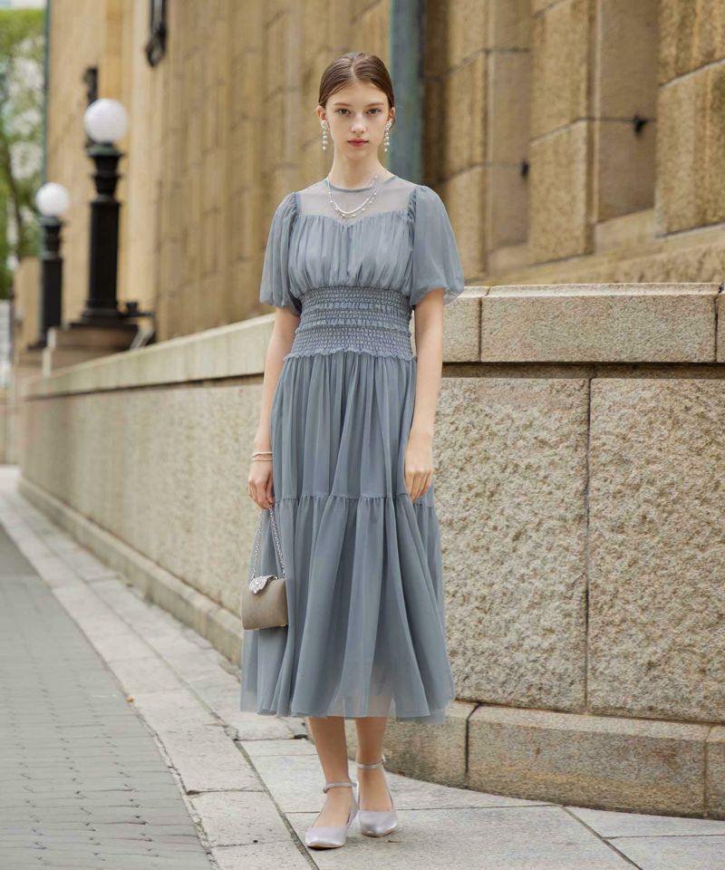 パフスリーブギャザーチュールドレスのドレス|Dorry Doll