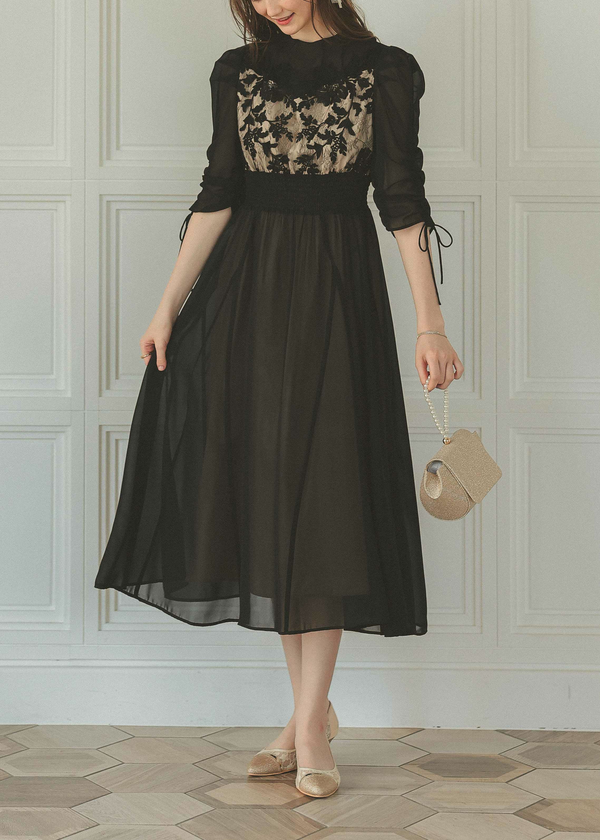 フラワーレース×オーガンジードレスのドレス|Dorry Doll 