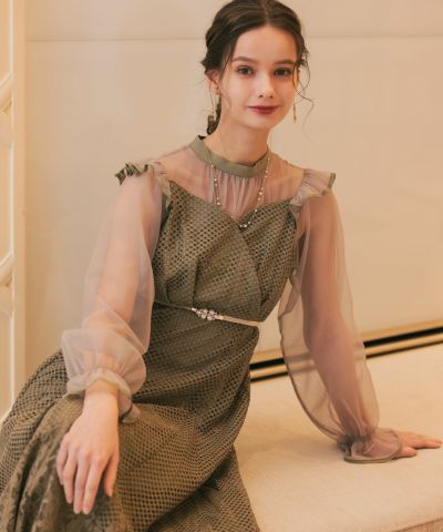 ラメチュールオフショルデザインドレスのドレス|Dorry Doll