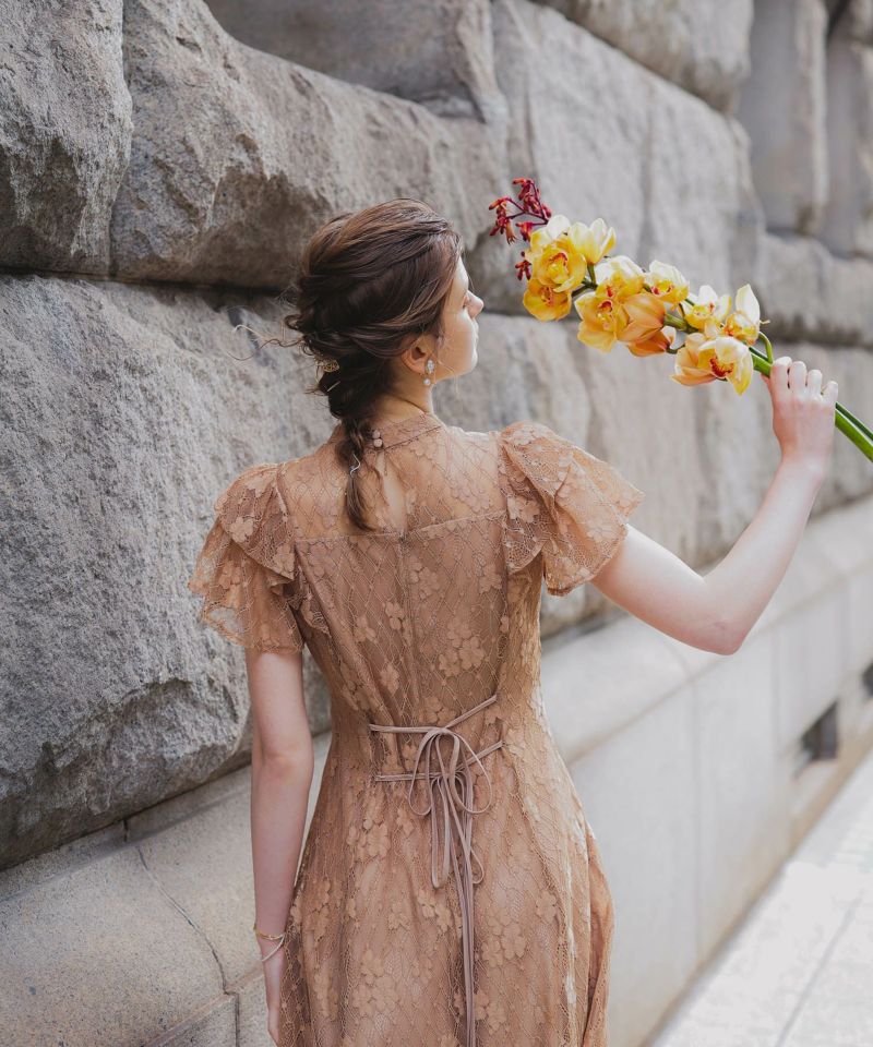 フリルスリーブフラワーレースドレスのドレス|Dorry Doll