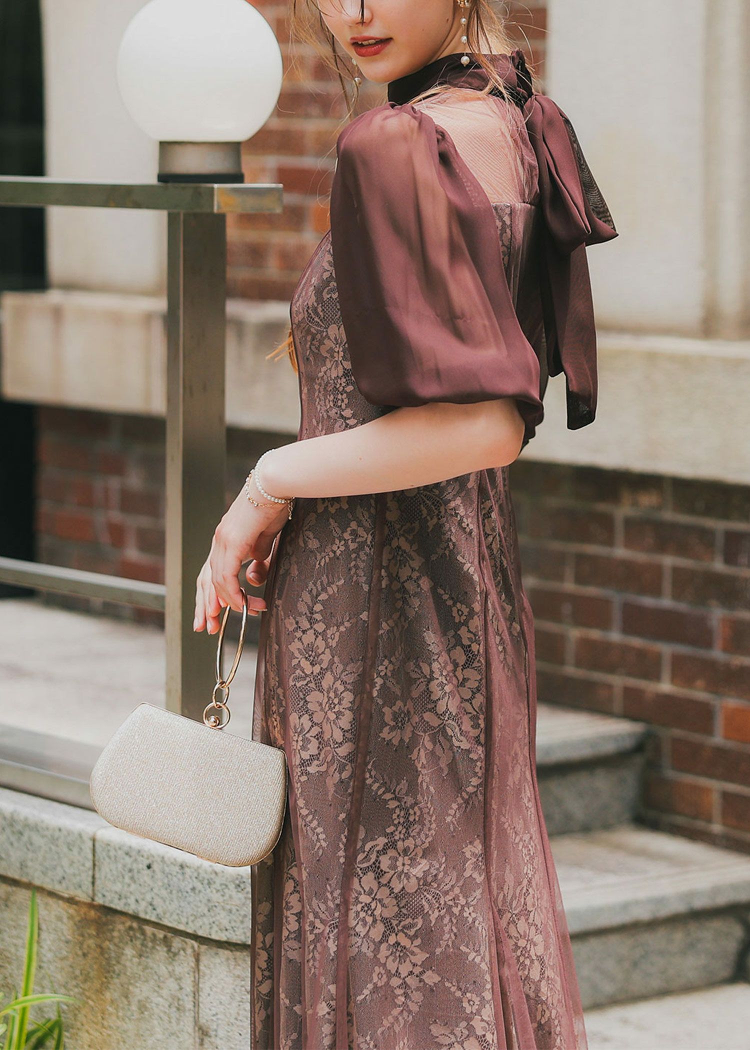 フラワーレースパフスリーブドレス|DorryDoll