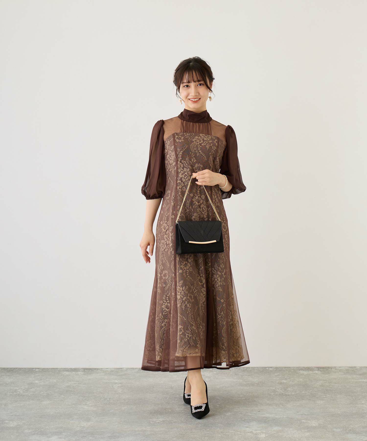 フラワーレースパフスリーブドレス|DorryDoll 