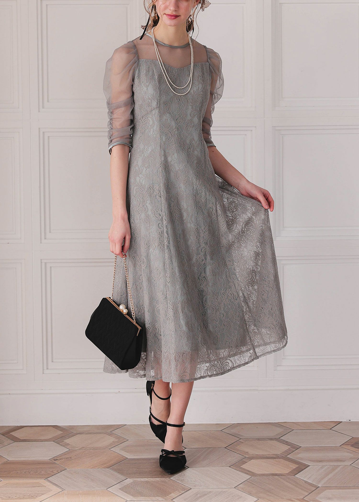 ギャザースリーブフレアドレス|DorryDoll 