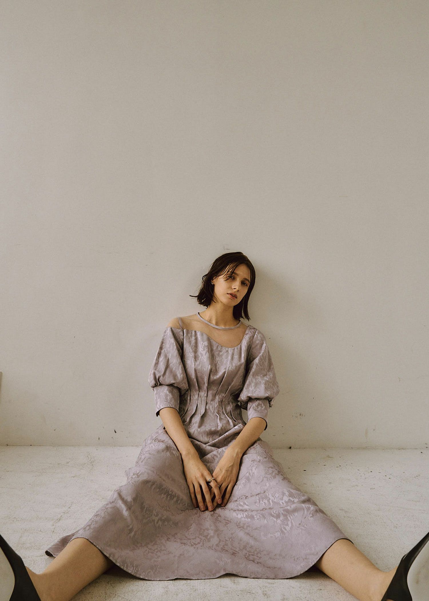 Meandering waist tuck flare dress 