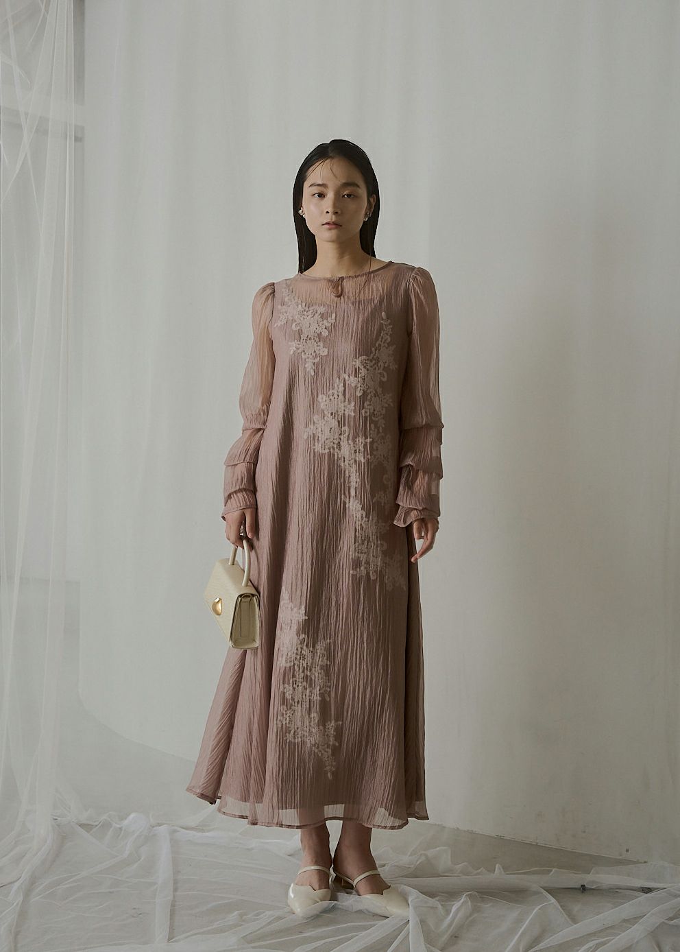 RIELLE riche Volume Sheer One-Piece オレンジ Sheer A-line onepiece  