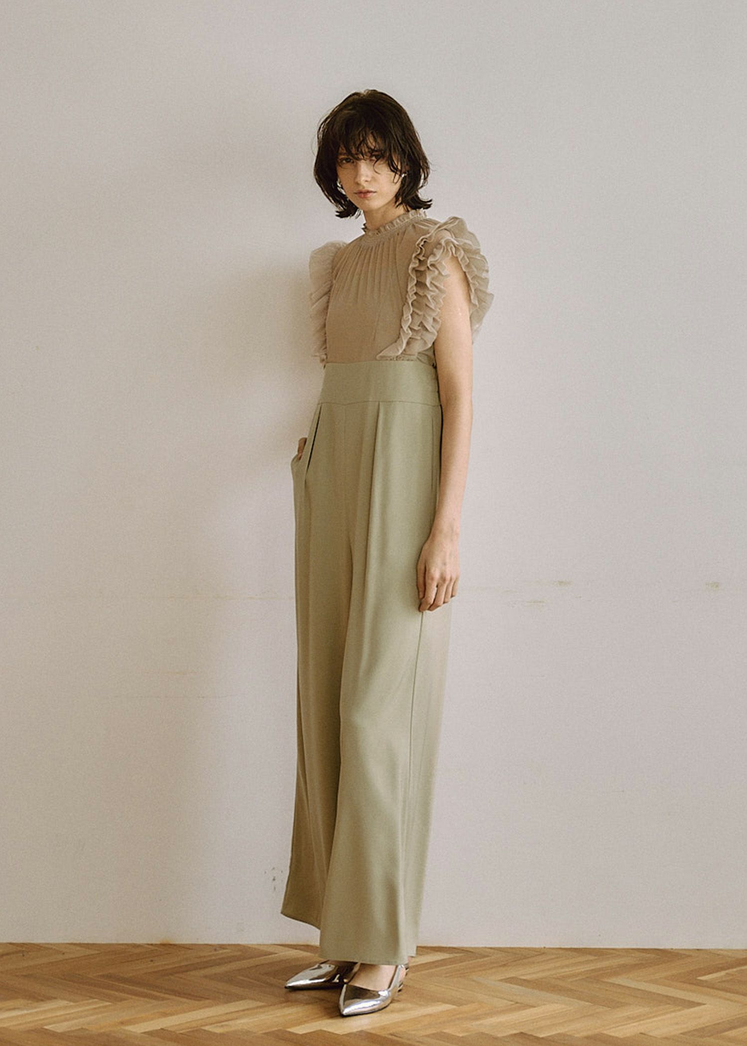 Frilled highwaist wide pants|LE