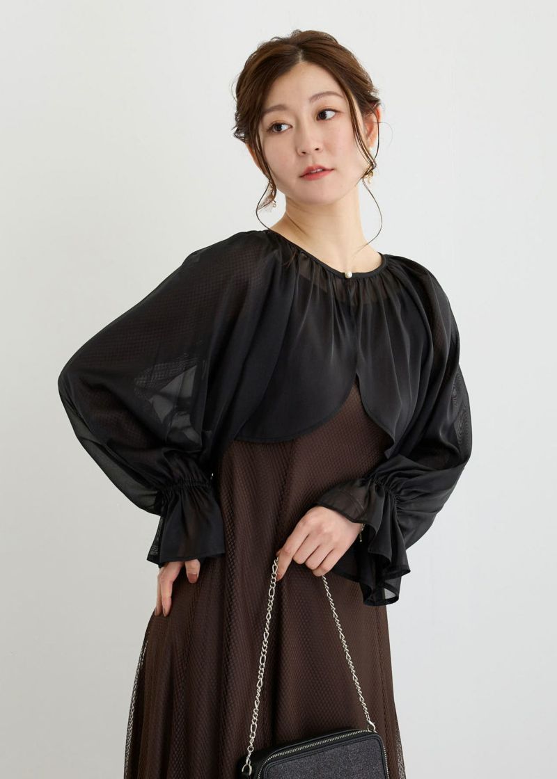 【お手持ちのドレスに合わせて】シフォンロングスリーブ ボレロ クーポン発行中】アンブレラスリーブのシフォンロングドレス