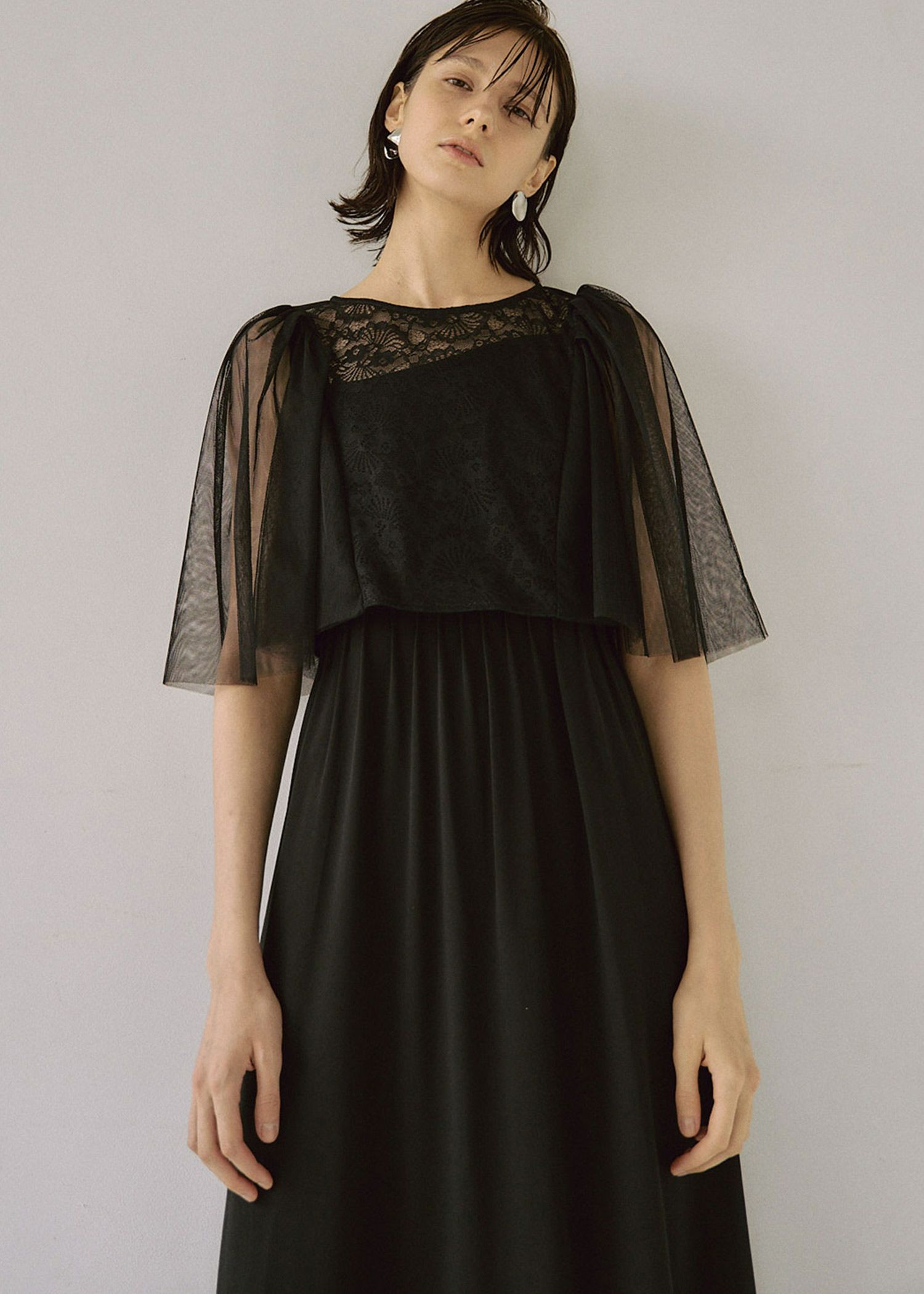 Cotton race souffle sleeve dress|LE