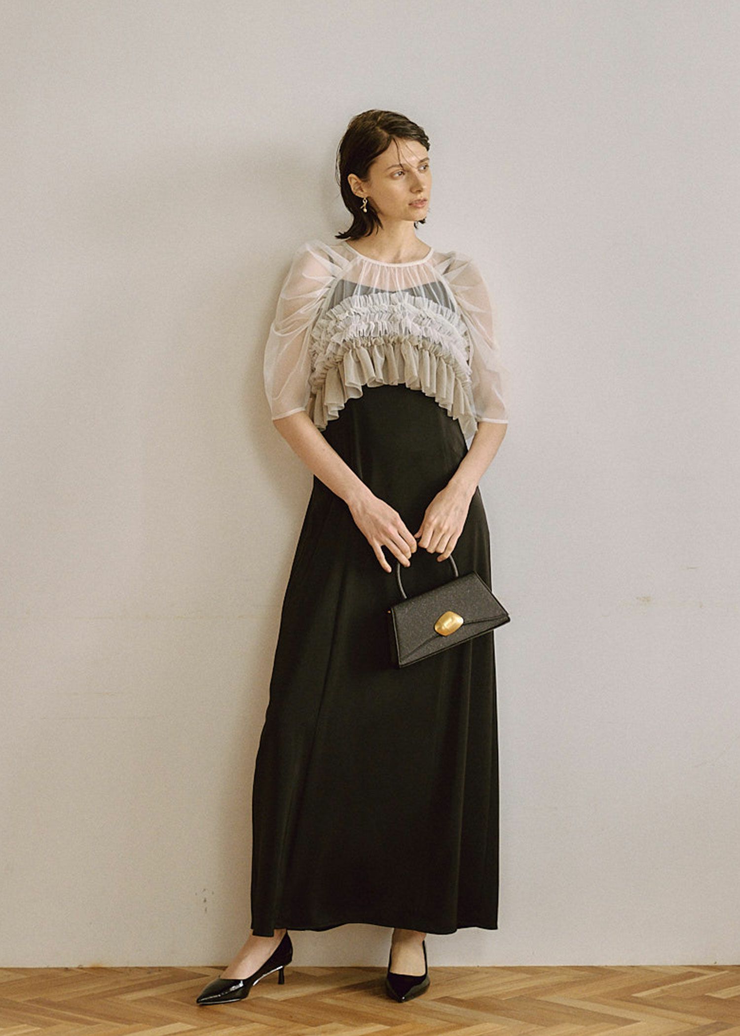 Ruffle tulle airy dress|LE