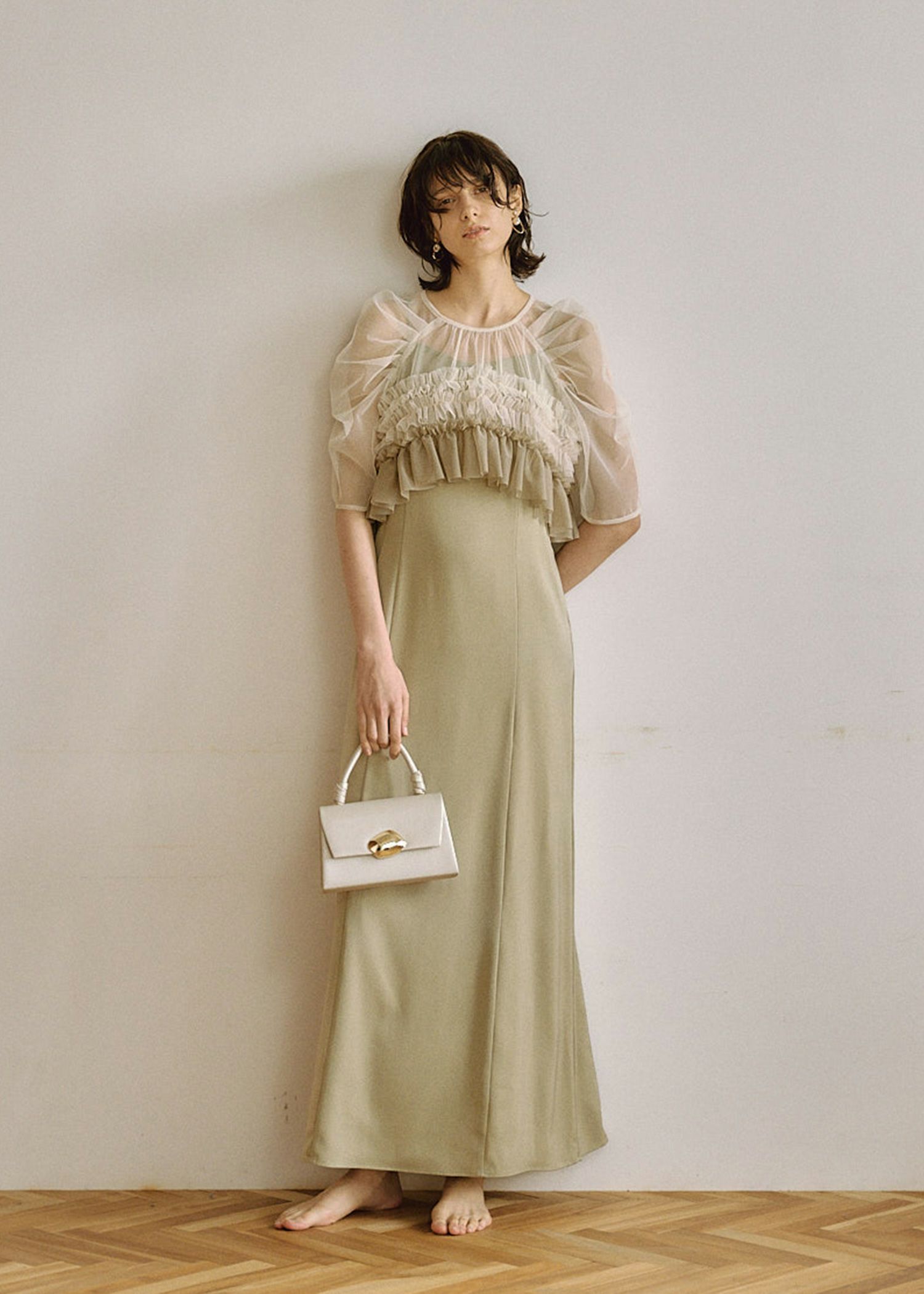 Ruffle tulle airy dress|LE 