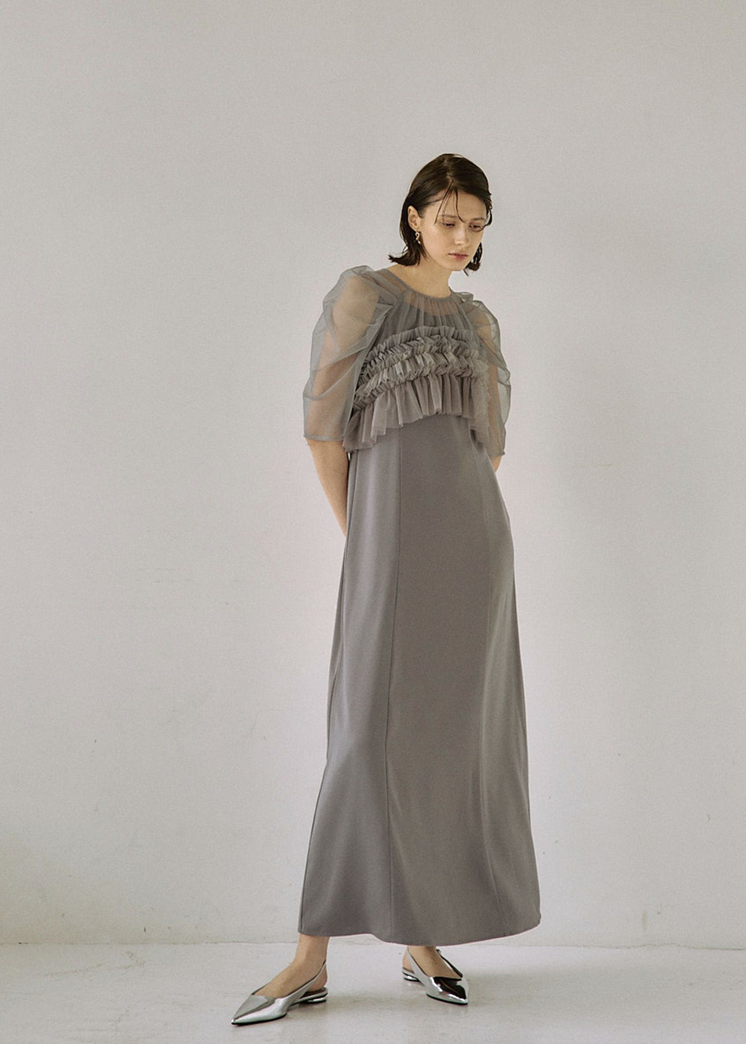 Ruffle tulle airy dress|LE