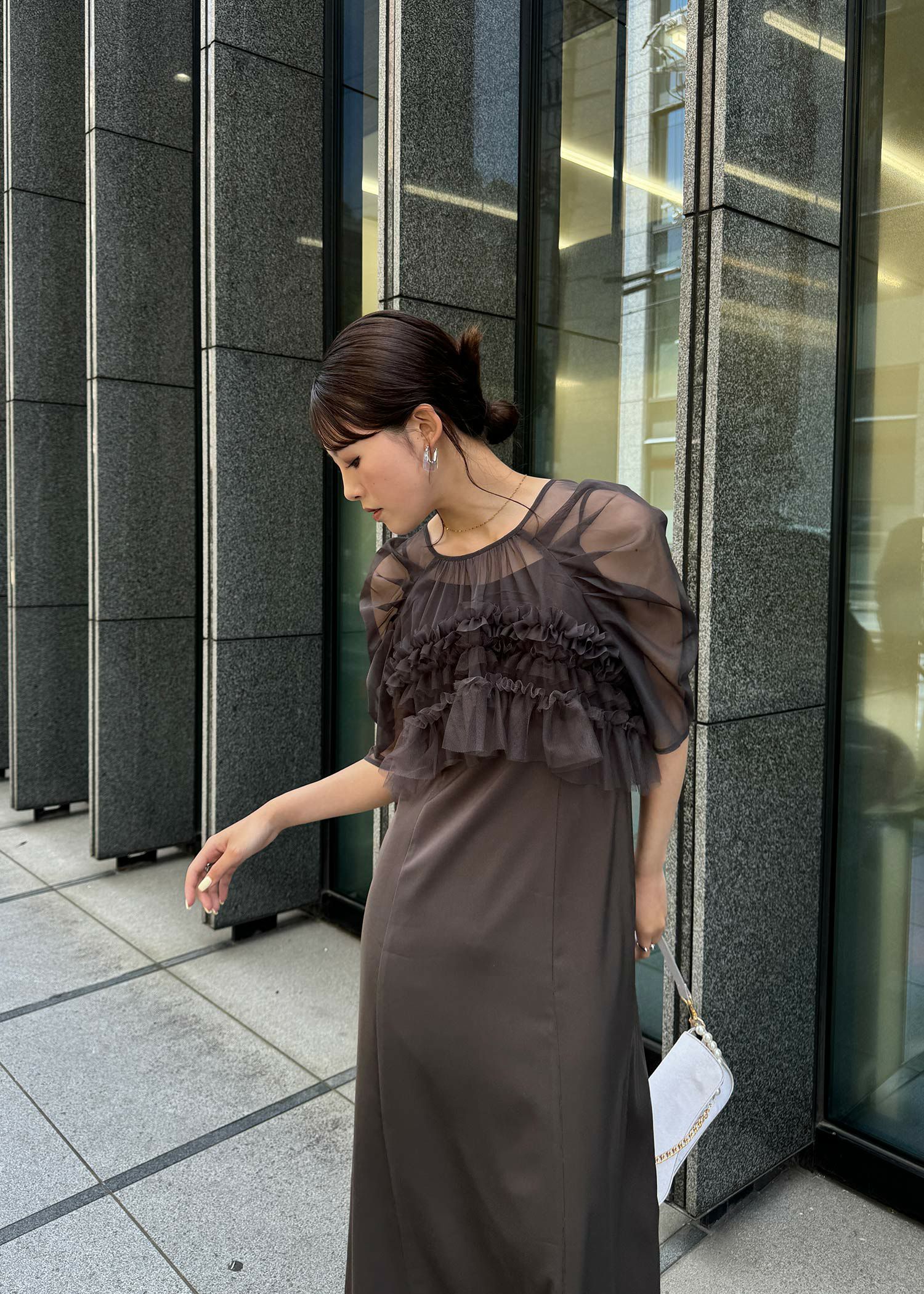 Ruffle tulle airy dress|LE