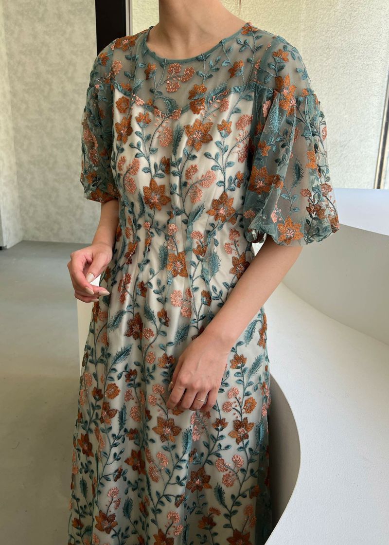 ドリドール　サーキュラースリーブフラワードレス M short ネイビー結婚式 LE'RURE 【ドレス2点SET】リルアー サーキュラースリーブ