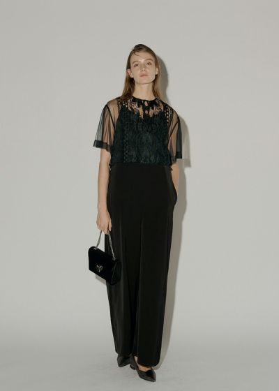 Embroidery layered pants dress