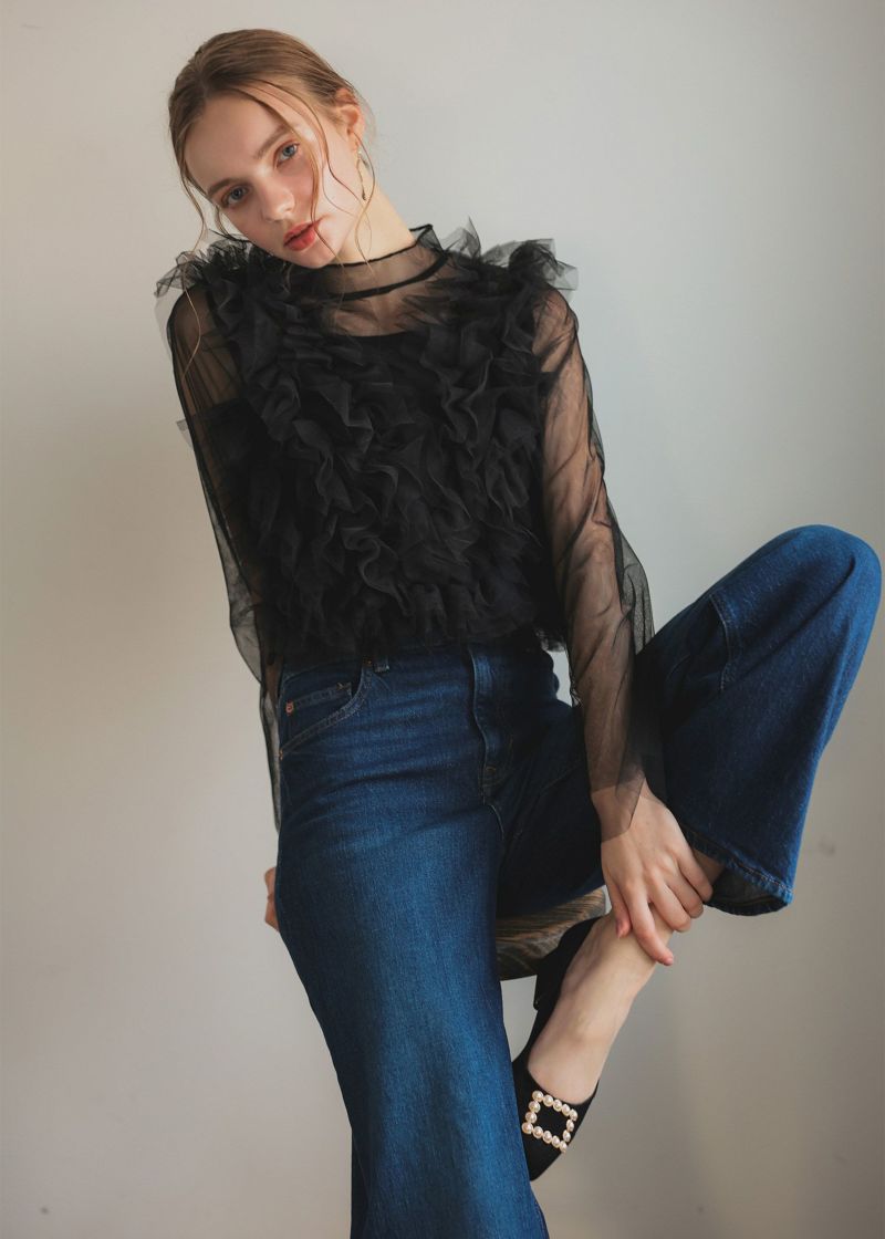 ブリエンヌ BOURRIENNE RUFFLES フリルシャツ ブラウス DRAWER取り扱い 38 紺 ネイビー /CX ■OS ■SH レディース フリルブラウス｜DorryDoll