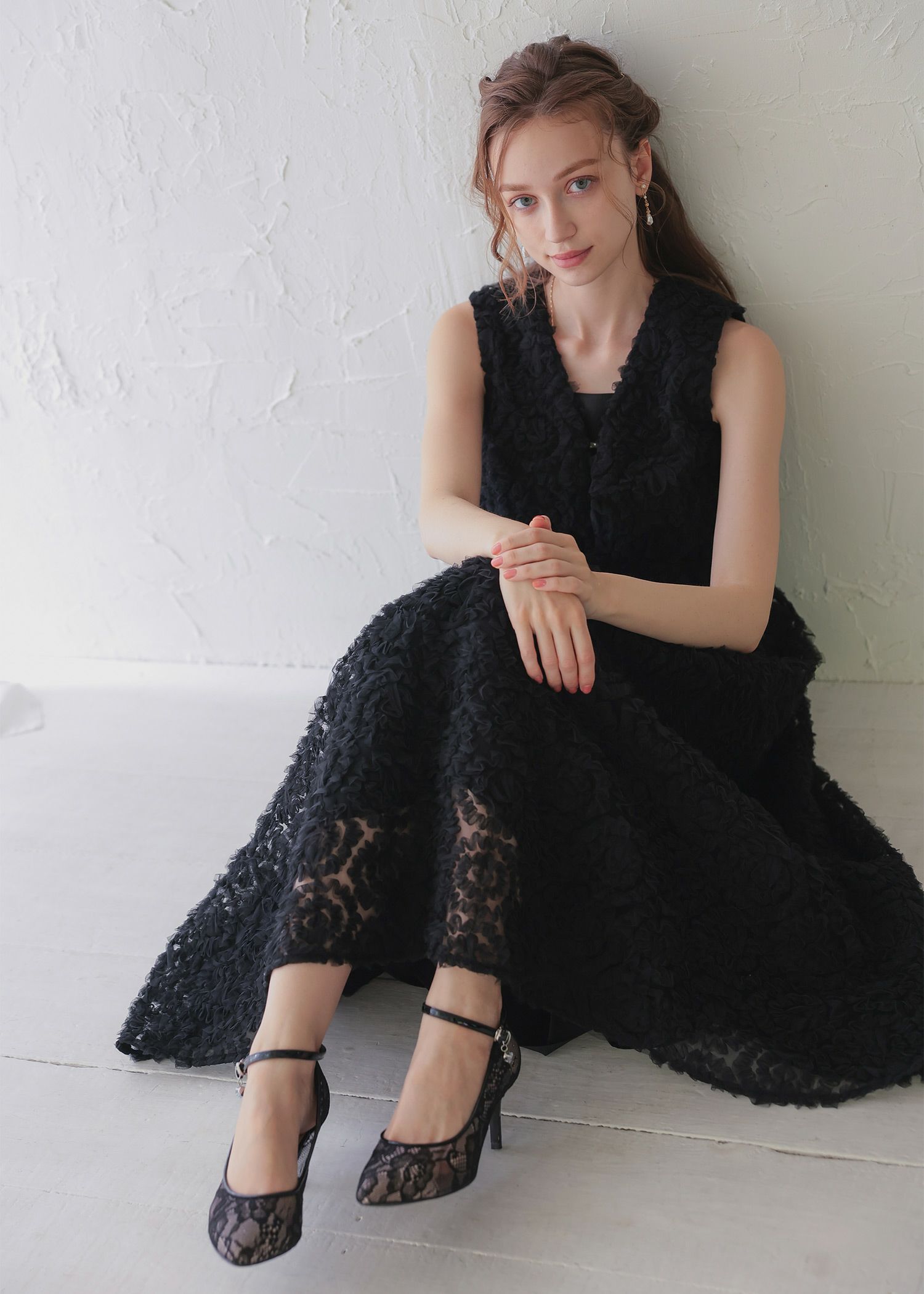 Dorry Doll フリルチュールドレス ブラック×ベージュ 