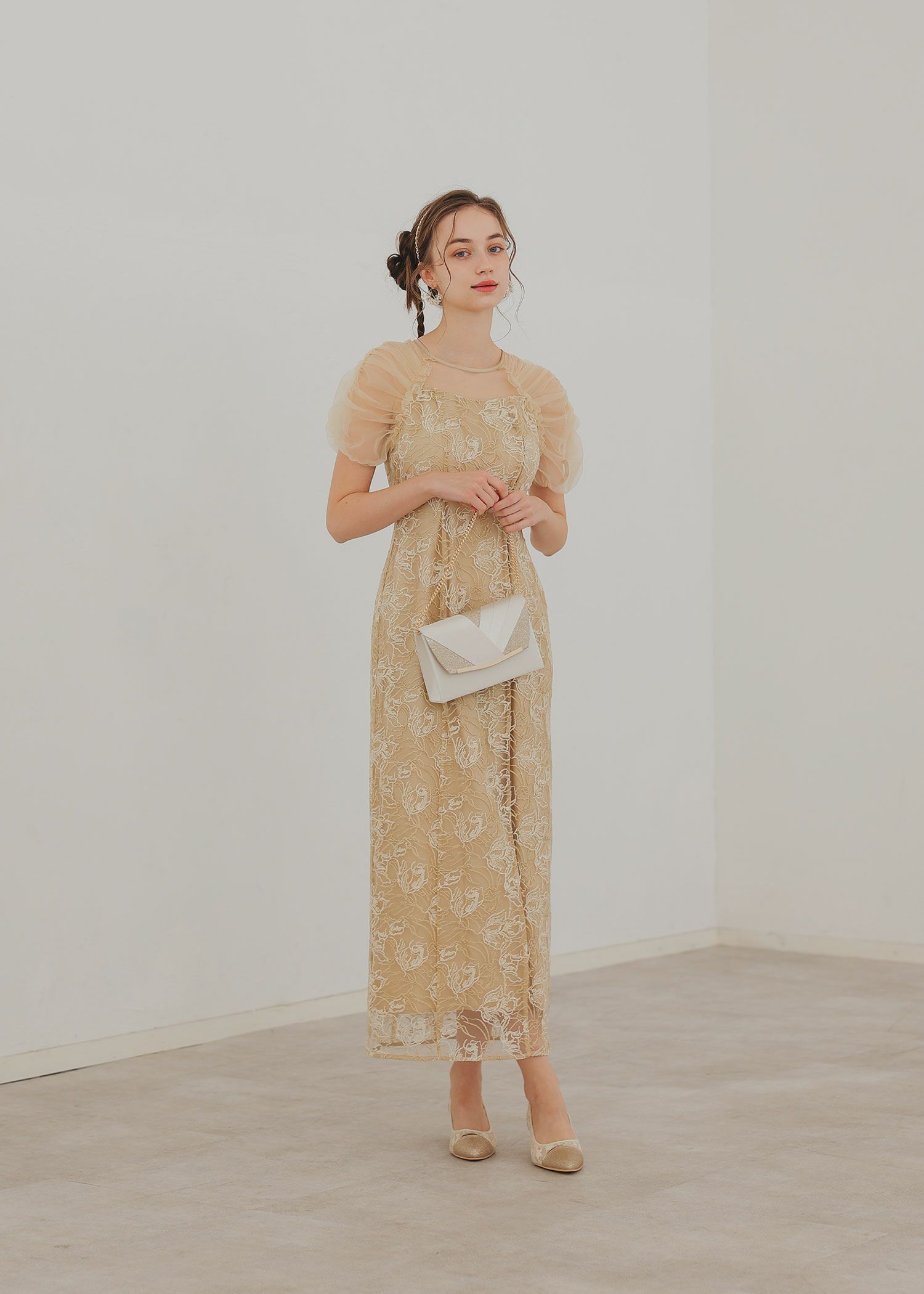 【新品未使用】Dorry DollフラワーチュールギャザーパフドレスMイエロー セール】フラワーチュールギャザーパフドレス（ドレス）｜Dorry Doll