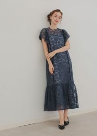 ドリードール バックリボン プリーツドレス L ゆったり 大きい 結婚式 Dorry Doll - ドリードール バックリボン プリーツドレス L