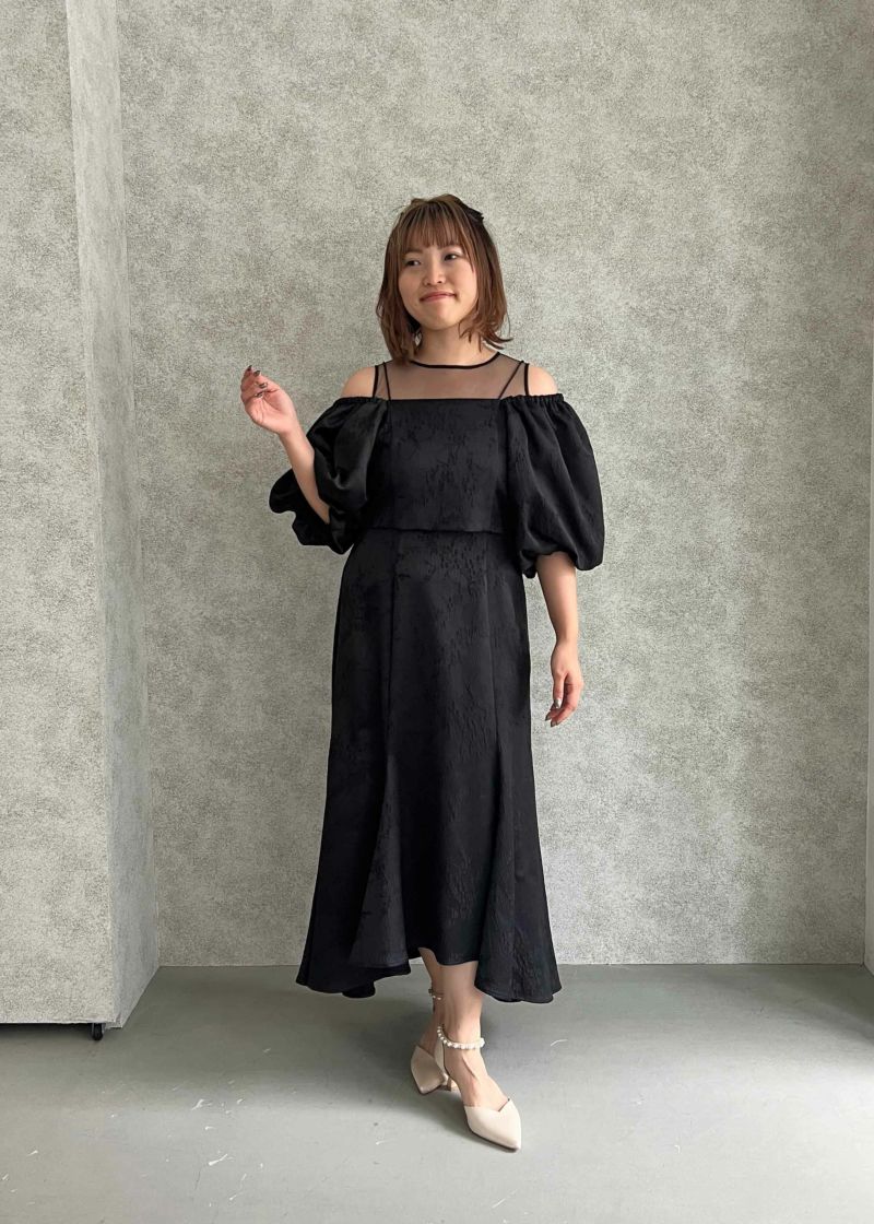 ホットプレート セール メニーウェイオフショルダージャガードドレスのドレス|Dorry スーツ・フォーマル・ドレス