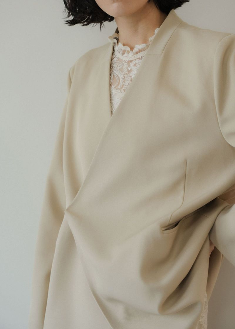 LE’RURE ノーカラージャケット アイボリー LE'RURE ジャケット ノーカラージャケット Melange collarless