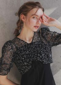 ★新品タグ付き★ パールギャザーシフォンボレロレースワンピース　結婚式 ☆新品タグ付き☆ パールギャザーシフォンボレロレース