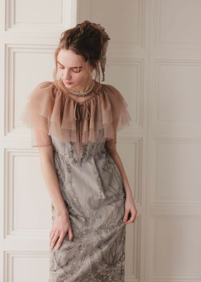 【ドリードール】ケープアシメデザインドレス/美品/ロングワンピース/ダークカーキ マルチケープIラインドレスのドレス|Dorry Doll / LE'RURE