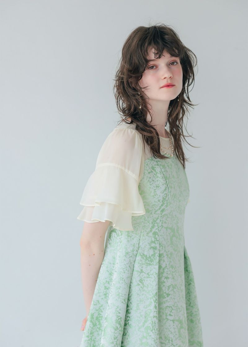 ラッフルスリーブジャガードドレス | DorryDoll