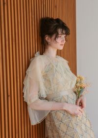フリルスリーブチェックレースドレス|DorryDoll