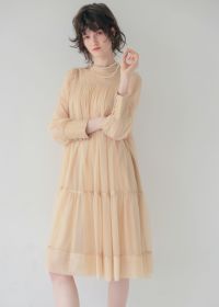 韓国系 Aライン シアー フリル ティアード パーティードレス ティアードAラインドレス｜Dorry Doll