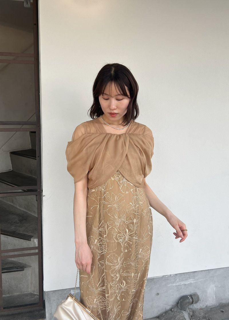 【2025新作】美品/andresd/チュールドレープスパンコールドレスイエロー tulle drape spangle dress / チュールドレープスパンコール
