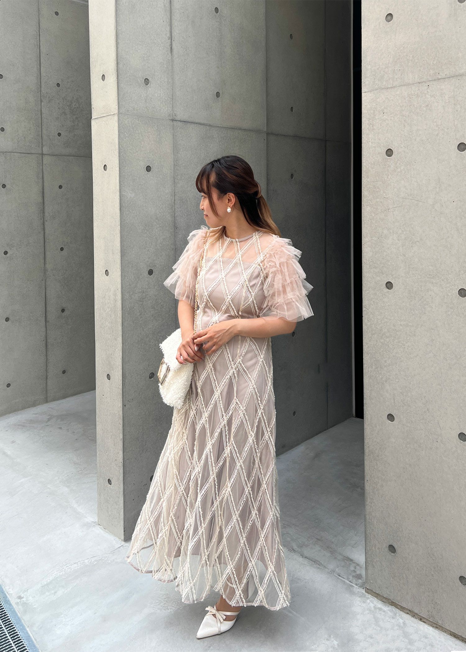 ダイヤチェックフリルスリーブドレス | DorryDoll