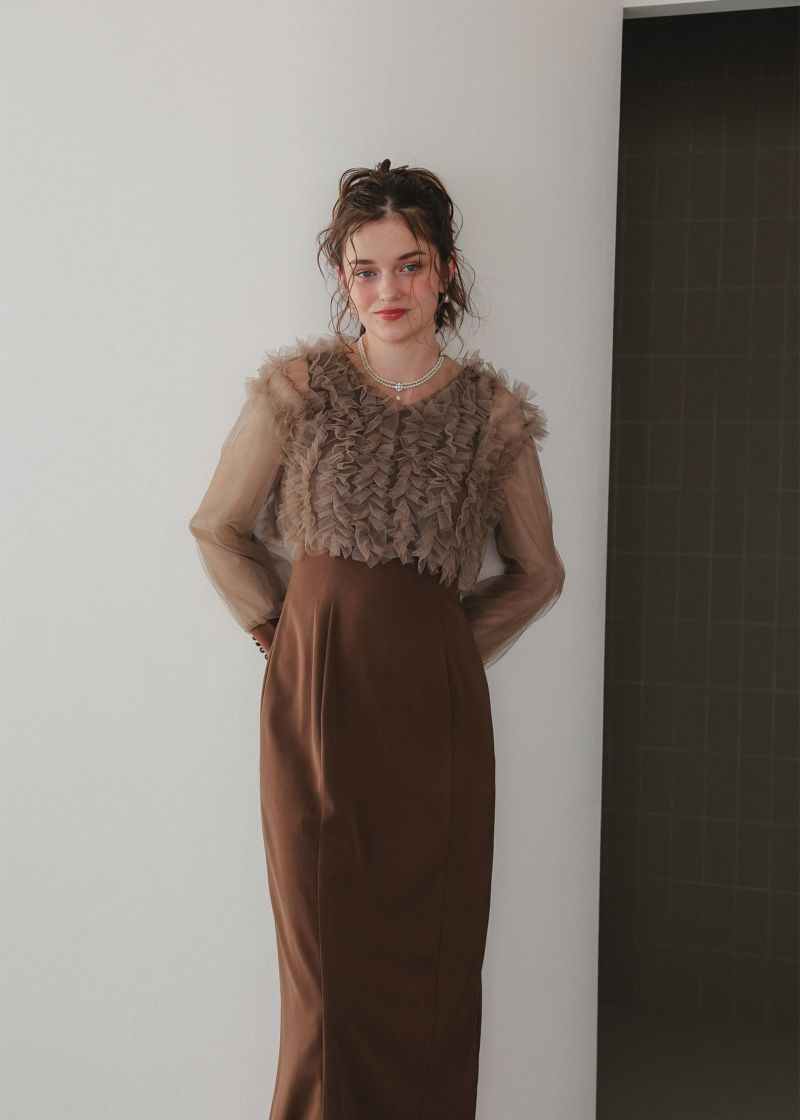 新品　今季　新作　Dorry Doll フリルブラウスセットドレス　ブラウン フリルブラウスセットドレス｜DorryDoll