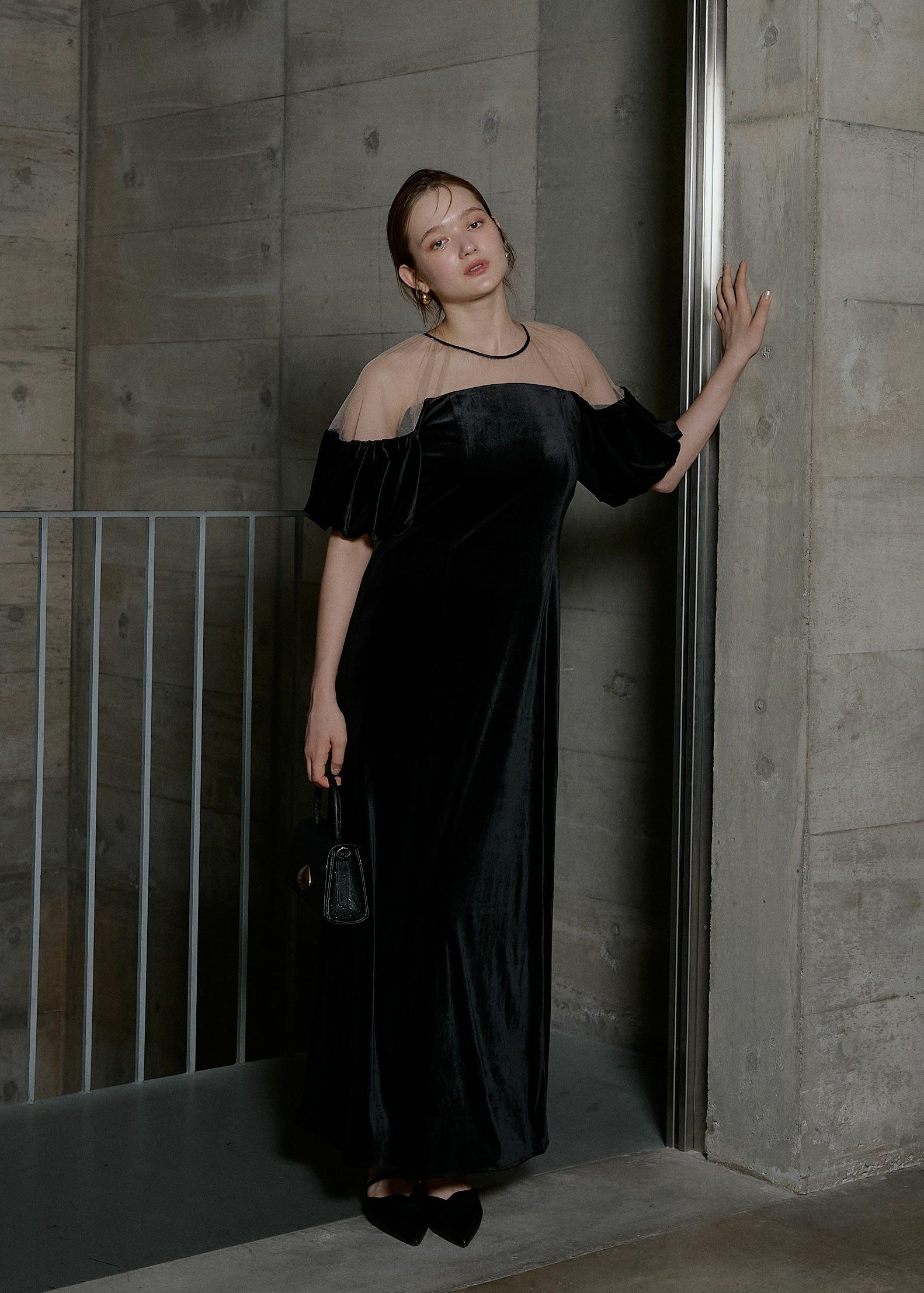 Cotton race souffle sleeve dress|LE'RURE