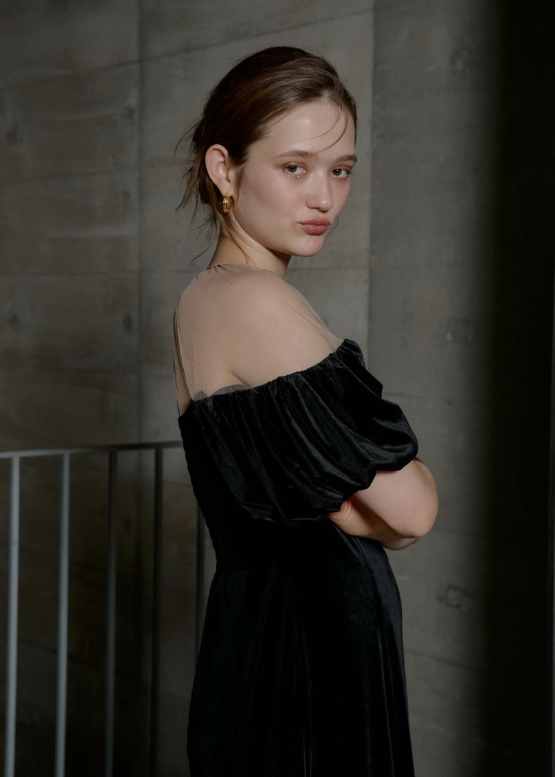 Cotton race souffle sleeve dress|LE'RURE