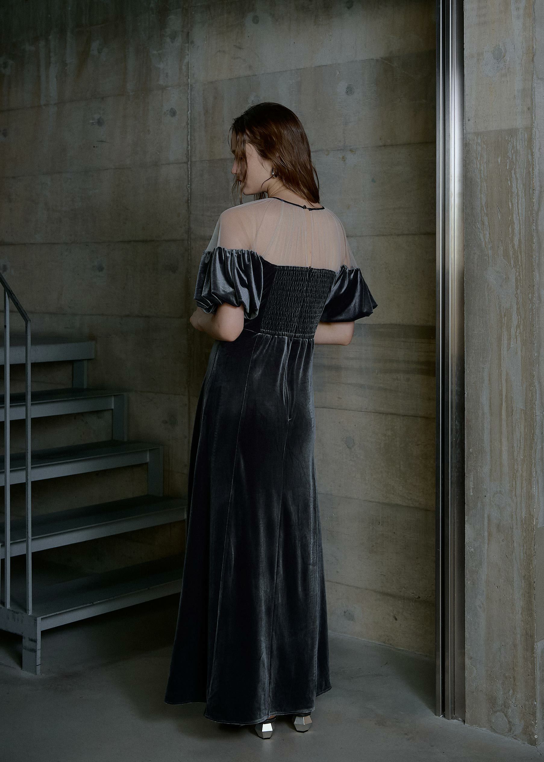 Cotton race souffle sleeve dress|LE'RURE