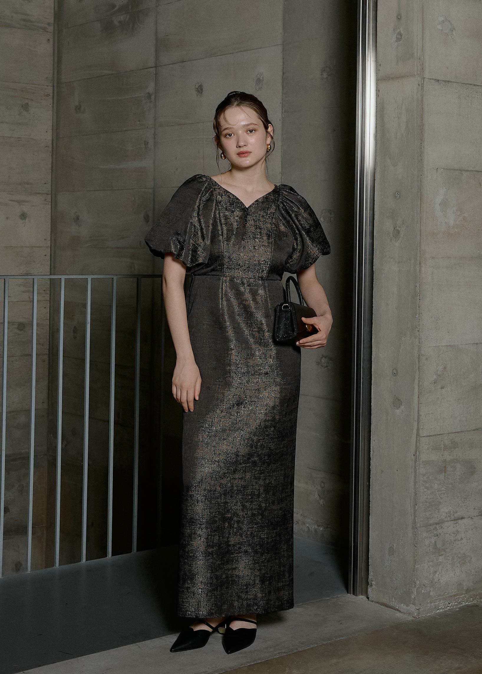 Jacquard puffsleeve dressのドレス|Dorry Doll / LE'RURE